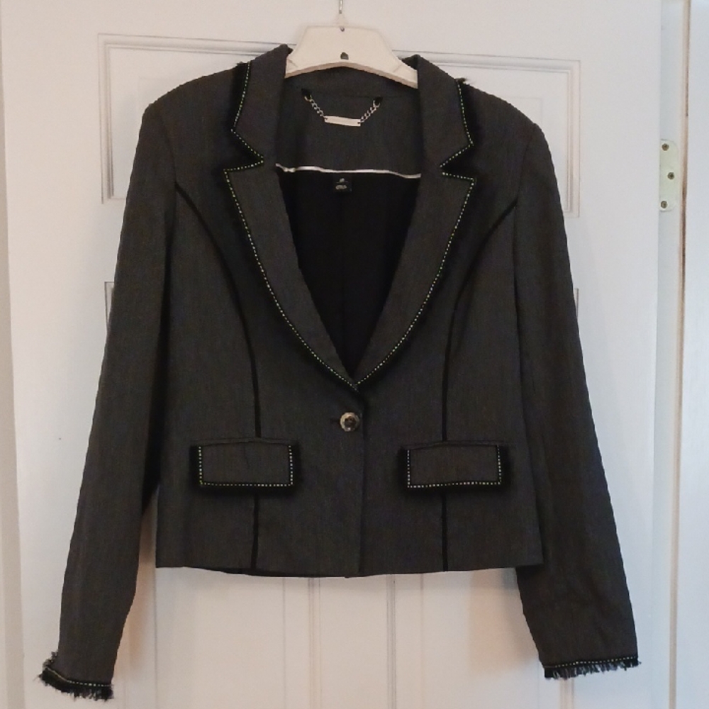 White House Black Market Charcoal Blazer with Black Trim